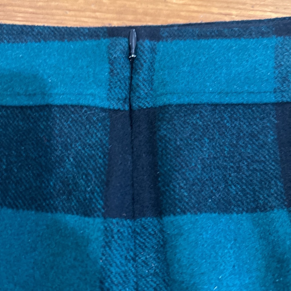 J. Crew Mini Teal and Black Checkered A-Line Skirt - Picture 3 of 7